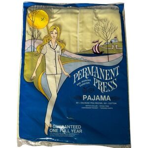 Vintage PERMANENT‎ PRESS Summer Pajama Set Short Sleeves Yellow sz S NEW Dacron